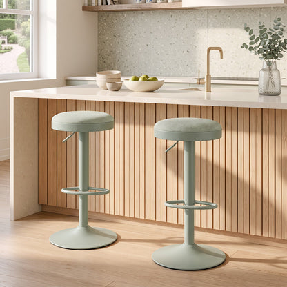 Adjustable bar stools set of 2 with padded mint green seats and pale metal bases on Tampa Home & Garden Store