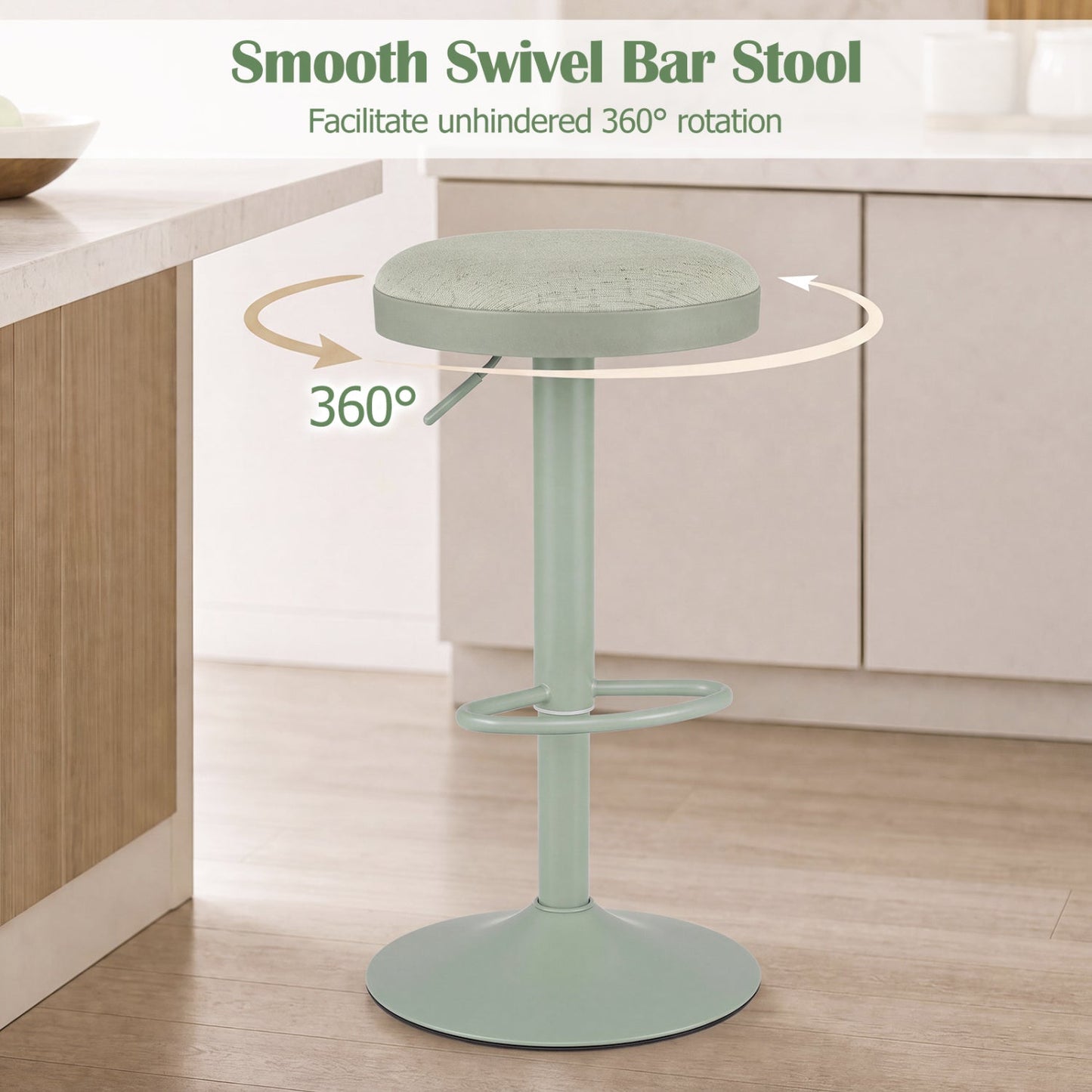Adjustable Bar Stools Set of 2 with padded seat in mint green, 360° swivel on Tampa Home & Garden Store