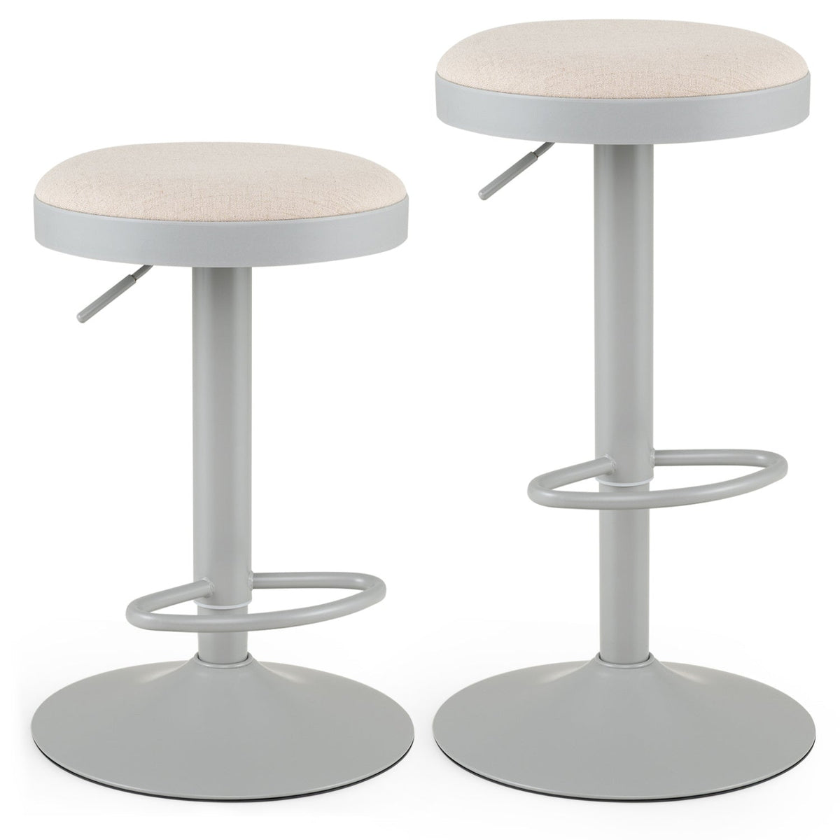 Adjustable bar stools, set of 2 with padded beige seat and gray base, DirectDeals on Tampa Home & Garden Store