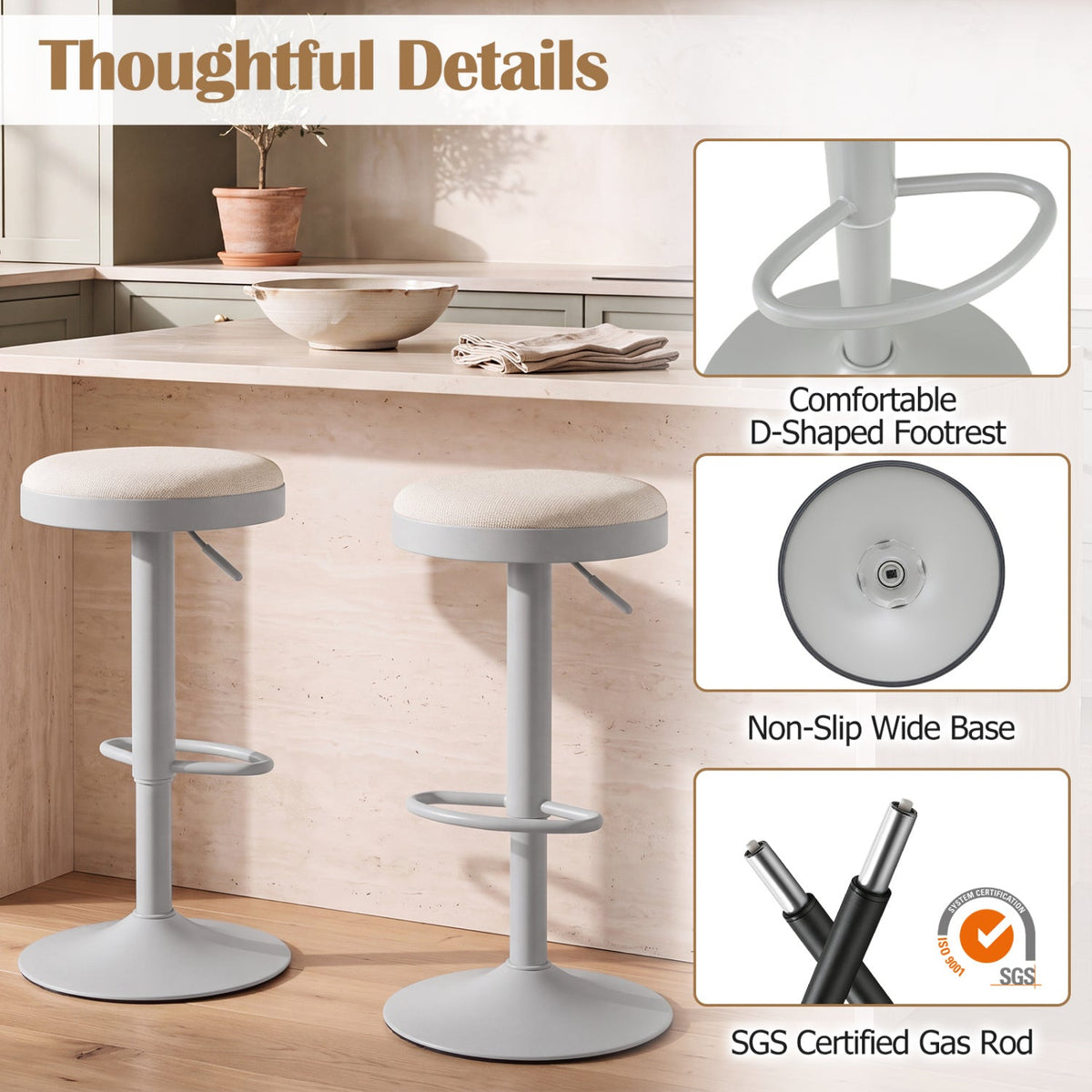 Adjustable bar stools DirectDeals set of 2 with padded seats, gray finish on Tampa Home & Garden Store