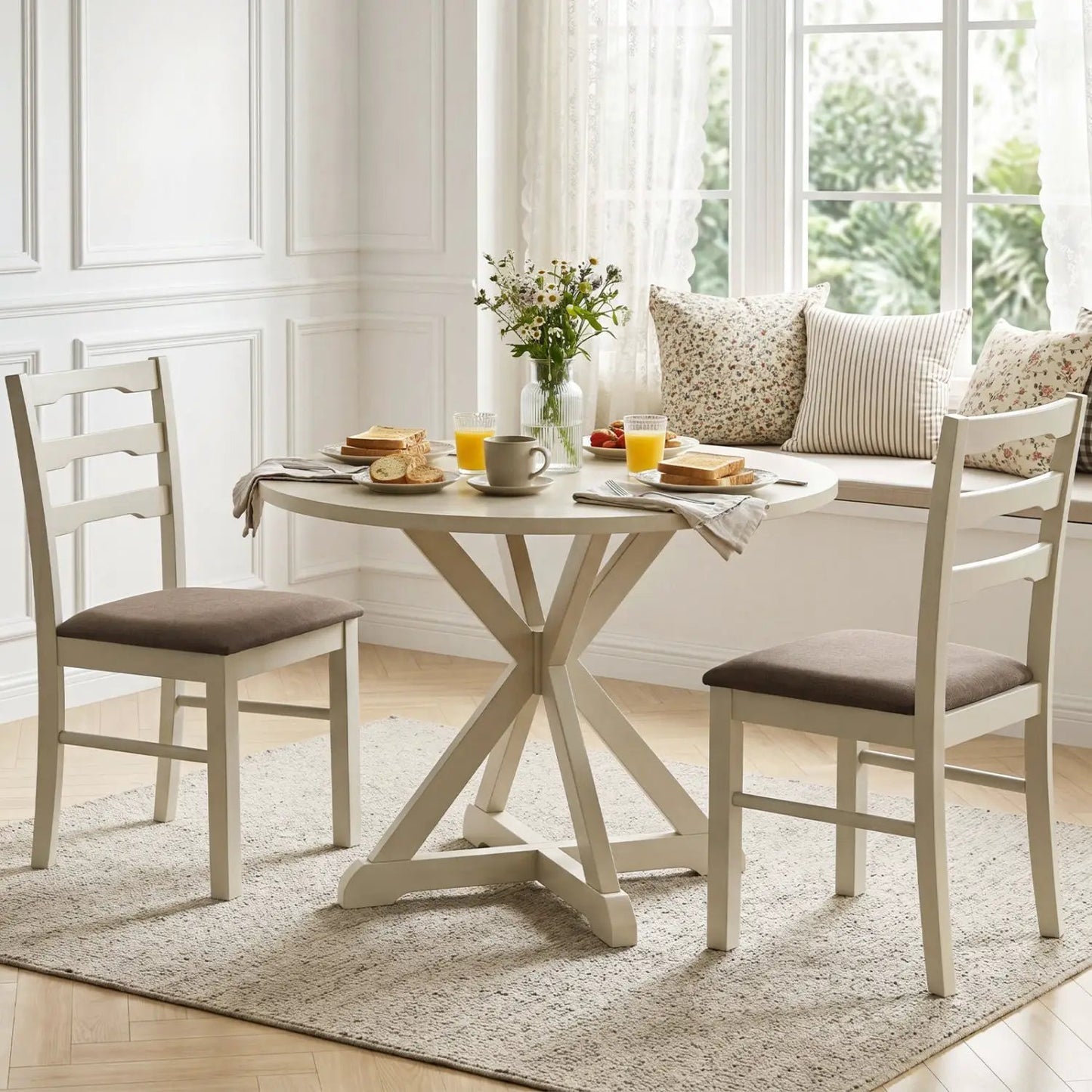 Upholstered Dining Chairs Set of Two Wood Frame