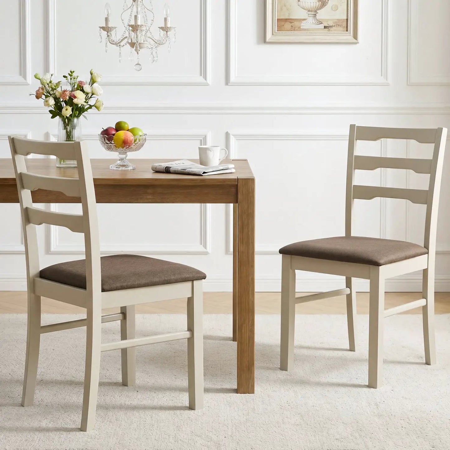 Upholstered Dining Chairs Set of Two Wood Frame
