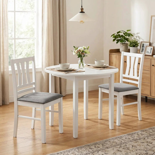 Upholstered dining chairs set of 2 with white wood frame and gray cushions DirectDeals on Tampa Home & Garden Store