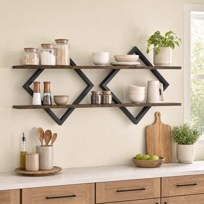 DirectDeals metal floating wall shelves with geometric black frames and wood shelves on Tampa Home & Garden Store