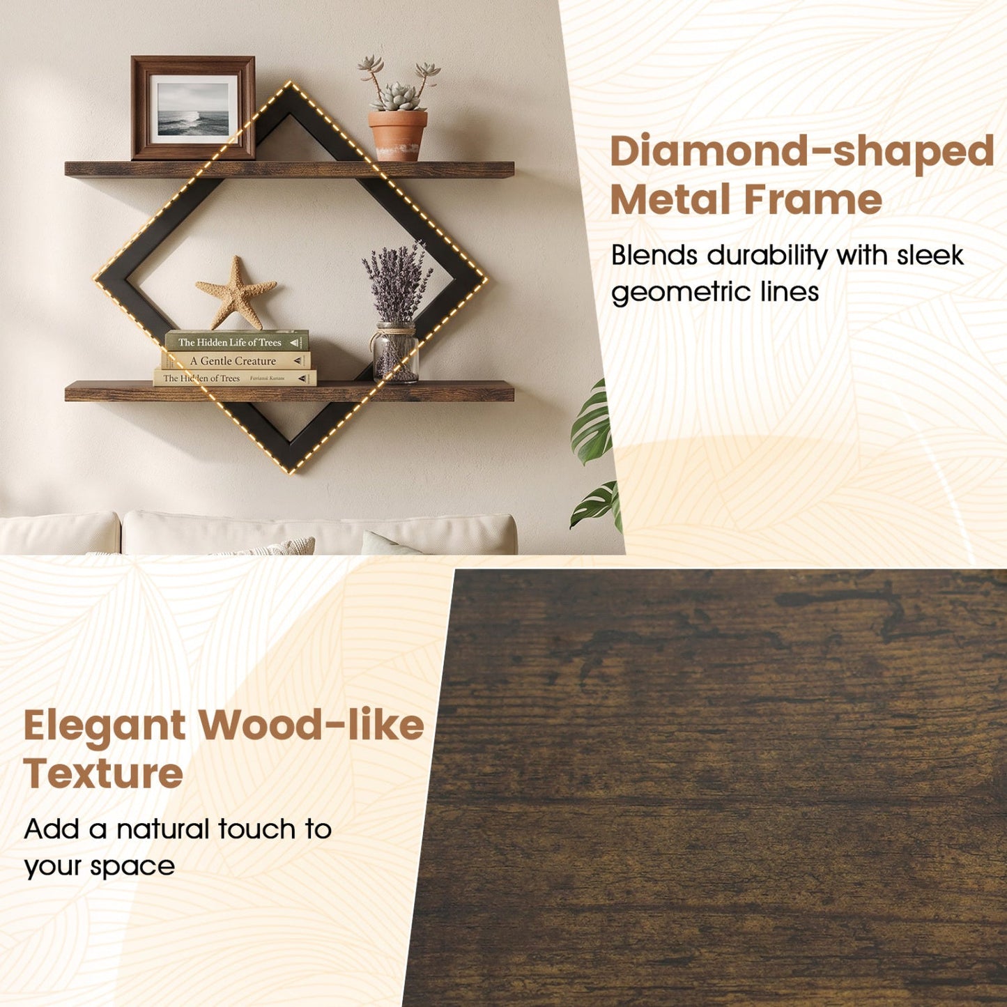 Diamond-shaped LED-lit metal wall shelves set of 2 with wood shelves DirectDeals on Tampa Home & Garden Store