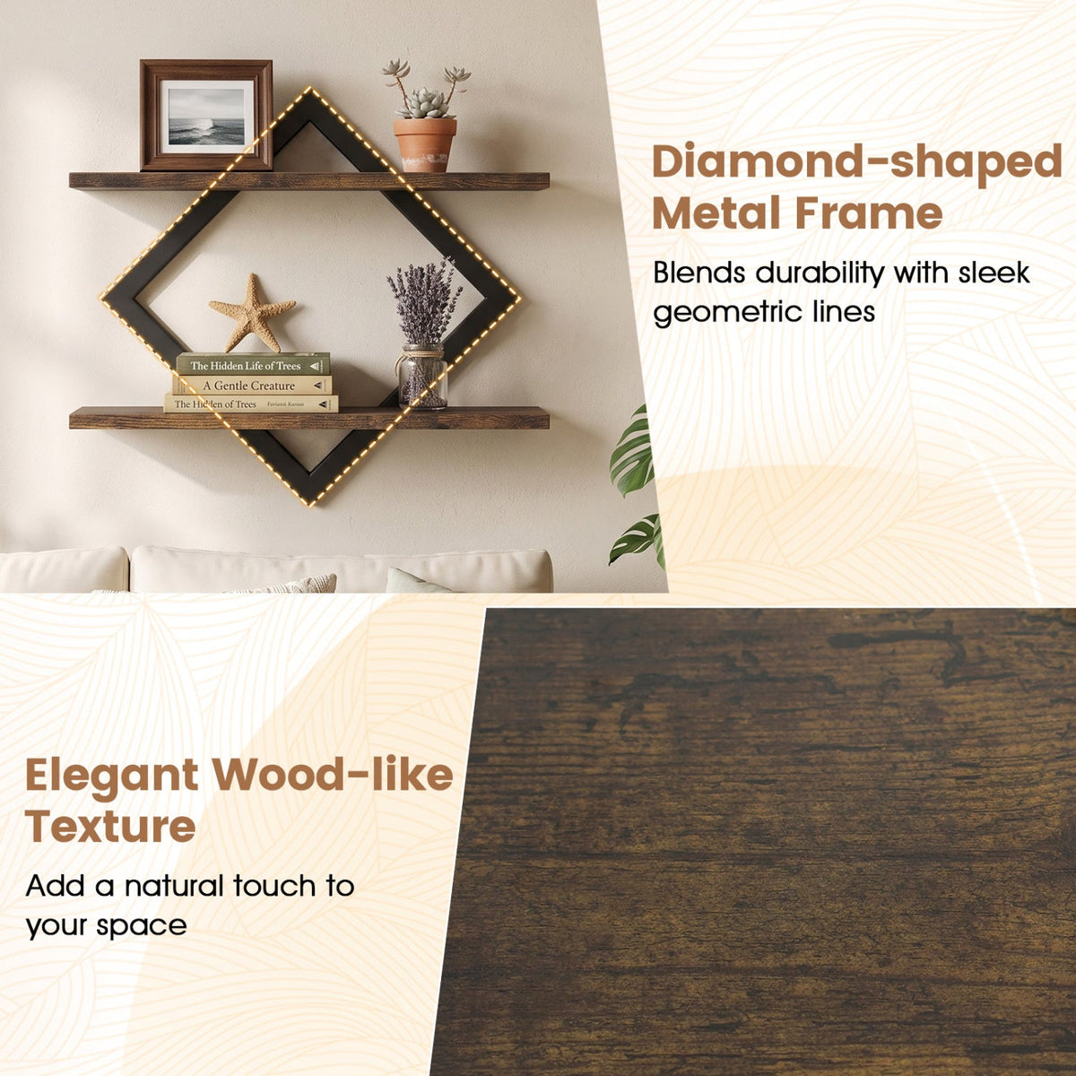 Diamond-shaped LED-lit metal wall shelves set of 2 with wood shelves DirectDeals on Tampa Home & Garden Store