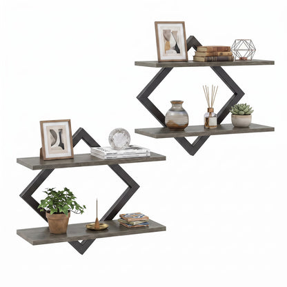 Metal floating wall shelves gray wood-look with diamond frame set of 2 DirectDeals on Tampa Home & Garden Store