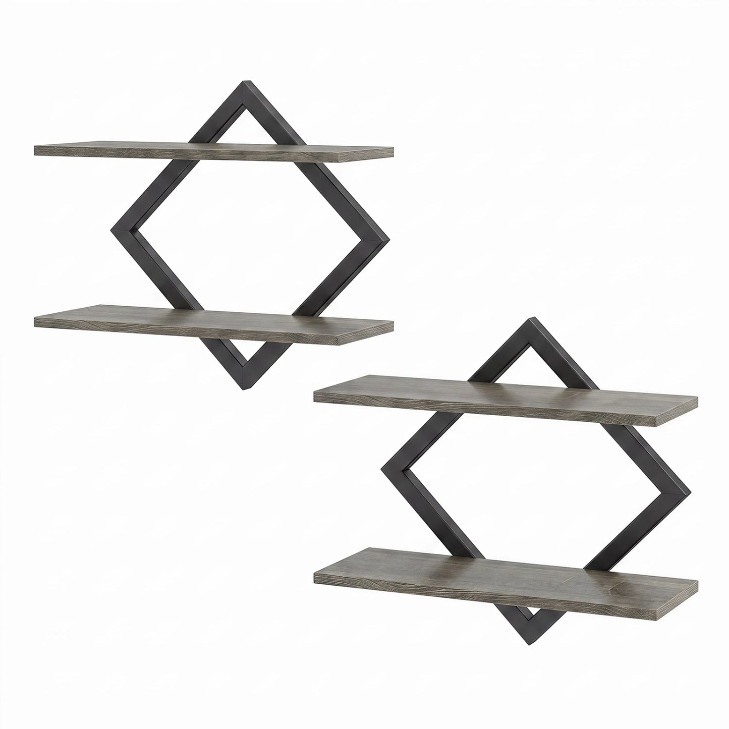 Metal floating wall shelves set of 2 with geometric diamond frames and wood shelves DirectDeals on Tampa Home & Garden Store