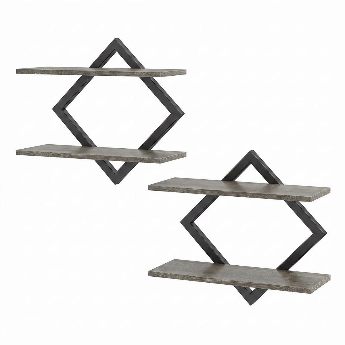 Metal floating wall shelves set of 2 with geometric diamond frames and wood shelves DirectDeals on Tampa Home & Garden Store
