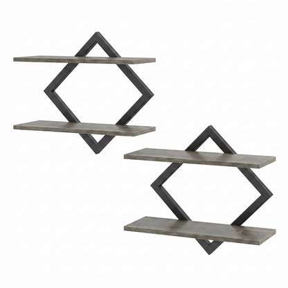 Metal floating wall shelves set of 2 with geometric diamond frames and wood shelves DirectDeals on Tampa Home & Garden Store