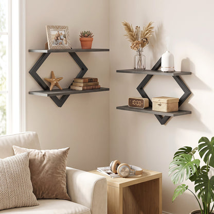 DirectDeals Metal Floating Wall Shelves set of 2 with diamond frames in dark gray metal on Tampa Home & Garden Store