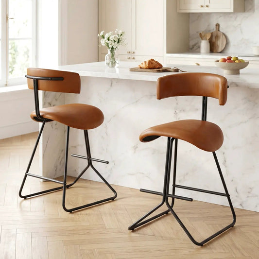 Two Modern Counter Height Stools Faux Leather