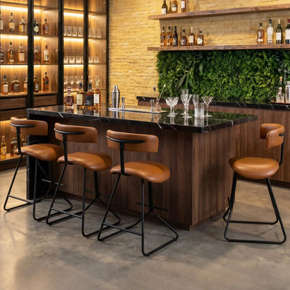 Two Modern Counter Height Stools Faux Leather