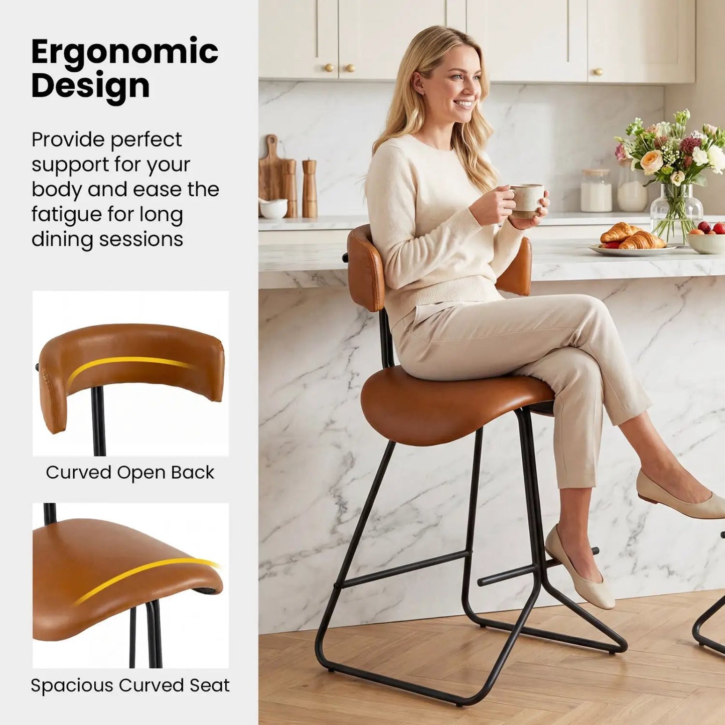 Two Modern Counter Height Stools Faux Leather