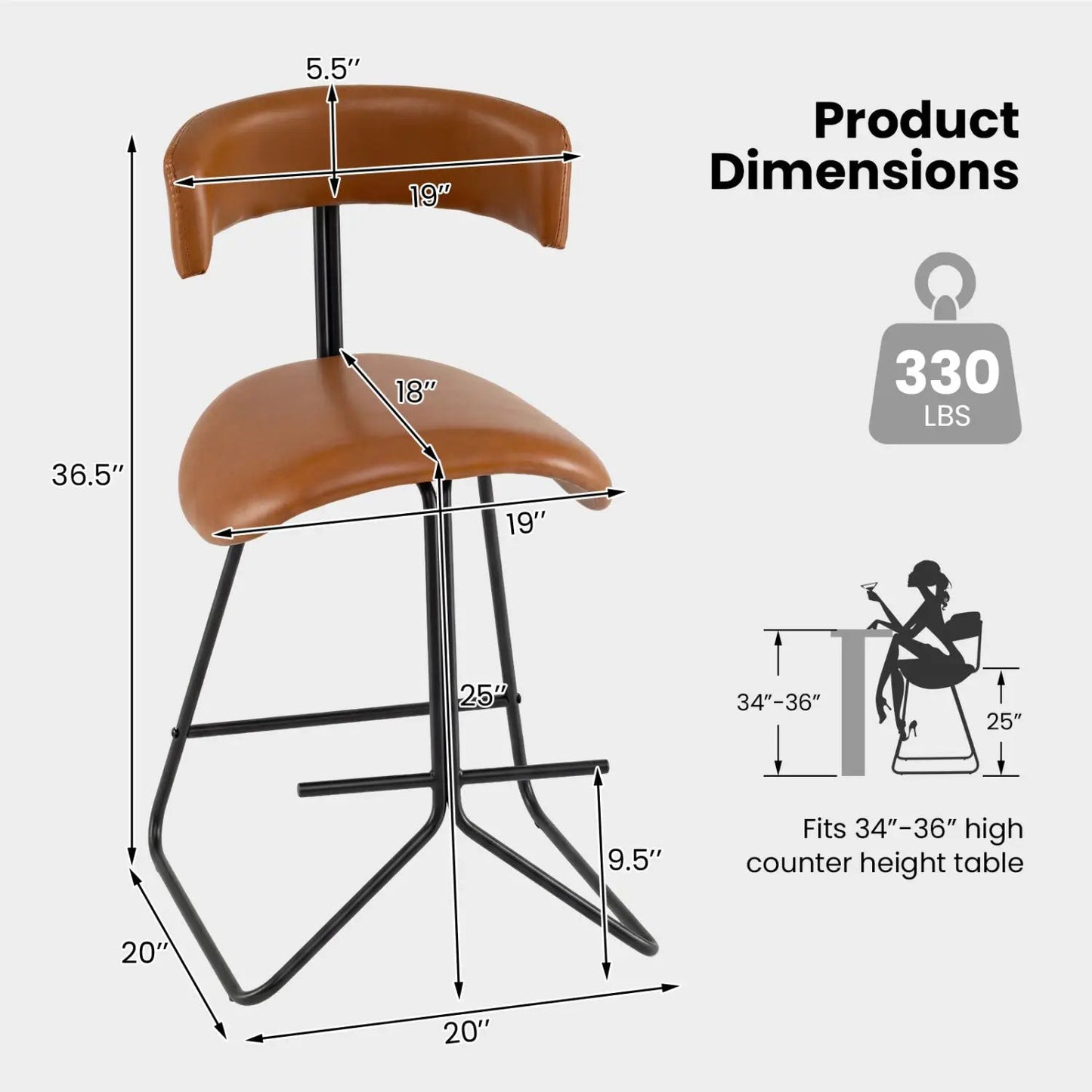 Two Modern Counter Height Stools Faux Leather