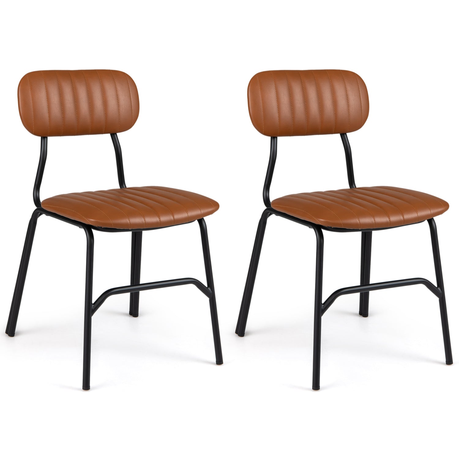 Dining Chairs Set of 2 with ergonomic back, brown faux leather, black metal legs DirectDeals on Tampa Home & Garden Store