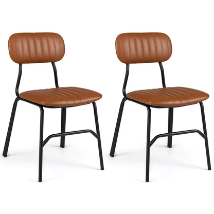 Dining Chairs Set of 2 with ergonomic back, brown faux leather, black metal legs DirectDeals on Tampa Home & Garden Store