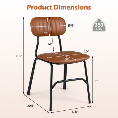 Dining chairs set of 2 with ergonomic back and black metal legs in brown faux leather on Tampa Home & Garden Store