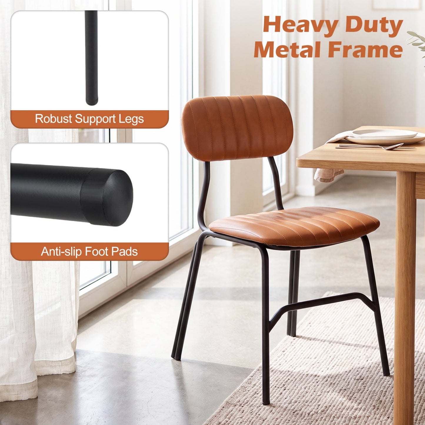 Dining Chairs Set of 2 by DirectDeals with ergonomic back and metal legs in brown faux leather on Tampa Home & Garden Store
