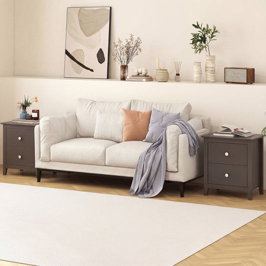 Set of 2 Modern Nightstand with two Drawers for Small Spaces-Rustic Brown - Tampa Home & Garden Store