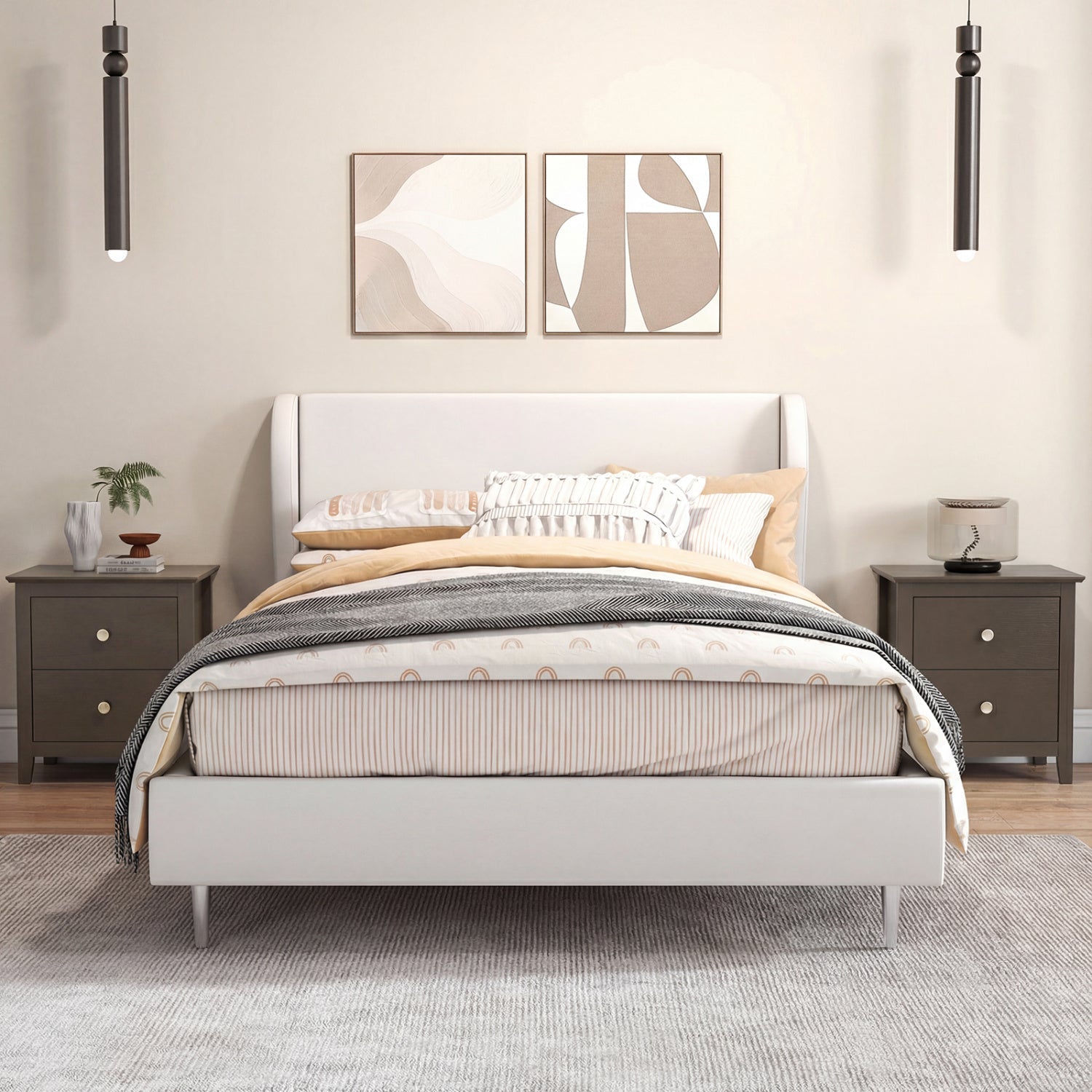 Set of 2 Modern Nightstand with two Drawers for Small Spaces-Rustic Brown - Tampa Home & Garden Store