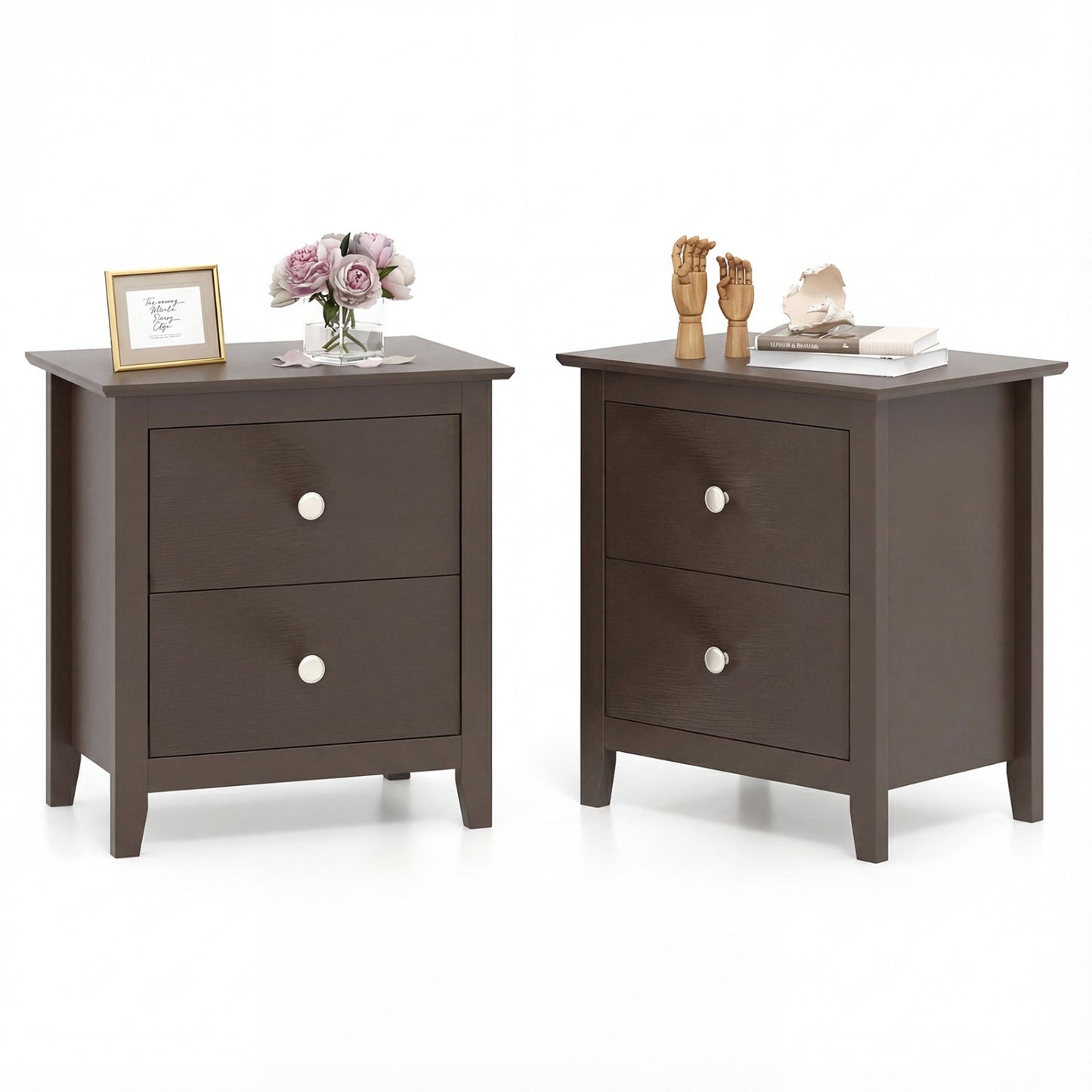 Set of 2 Modern Nightstand with two Drawers for Small Spaces-Rustic Brown - Tampa Home & Garden Store