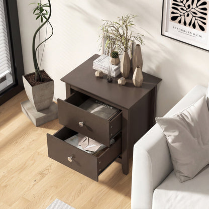 Set of 2 Modern Nightstand with two Drawers for Small Spaces-Rustic Brown - Tampa Home & Garden Store