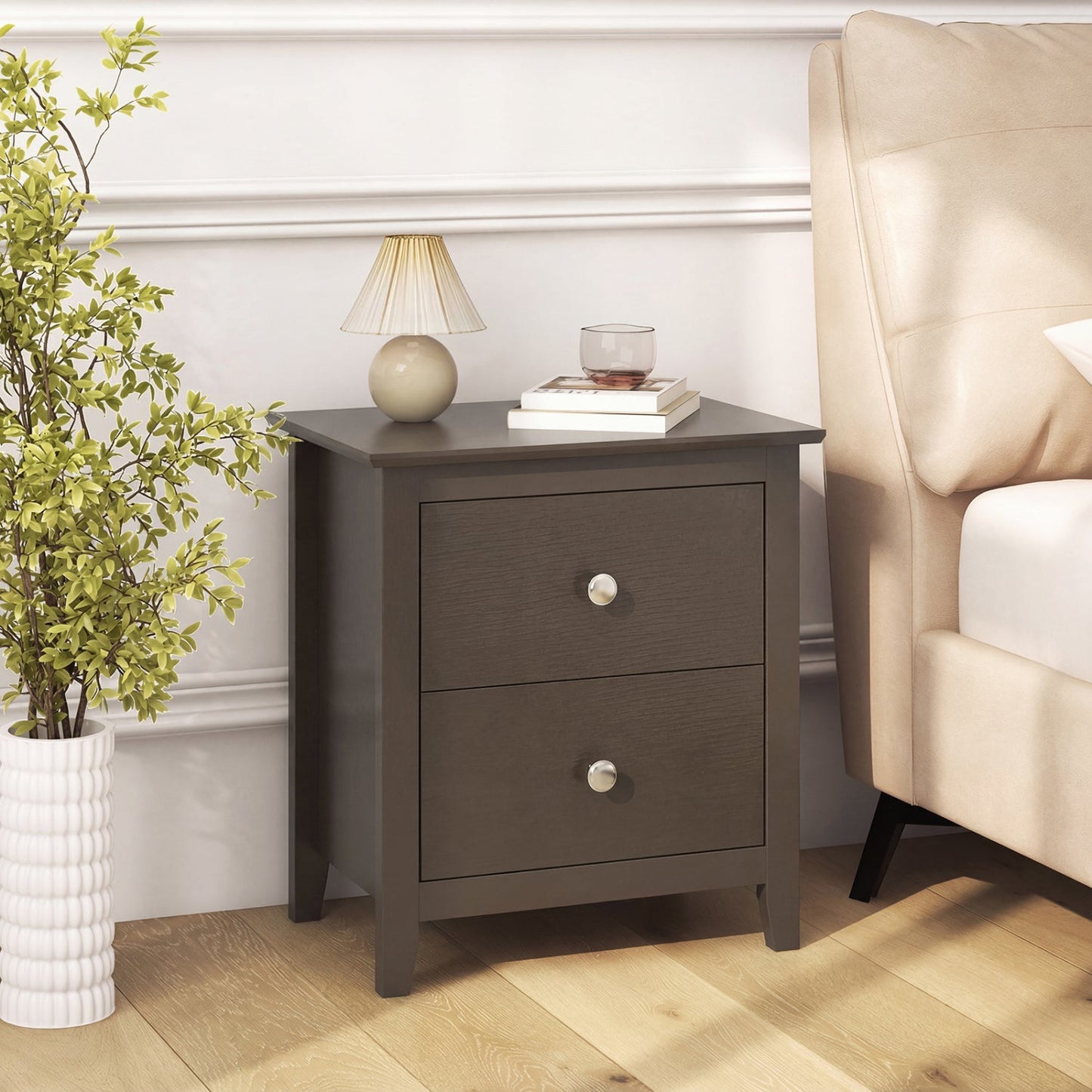 Set of 2 Modern Nightstand with two Drawers for Small Spaces-Rustic Brown - Tampa Home & Garden Store