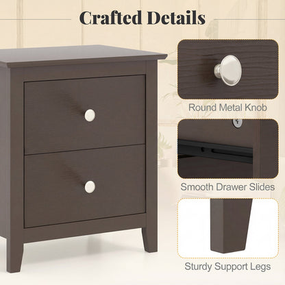 Set of 2 Modern Nightstand with two Drawers for Small Spaces-Rustic Brown - Tampa Home & Garden Store