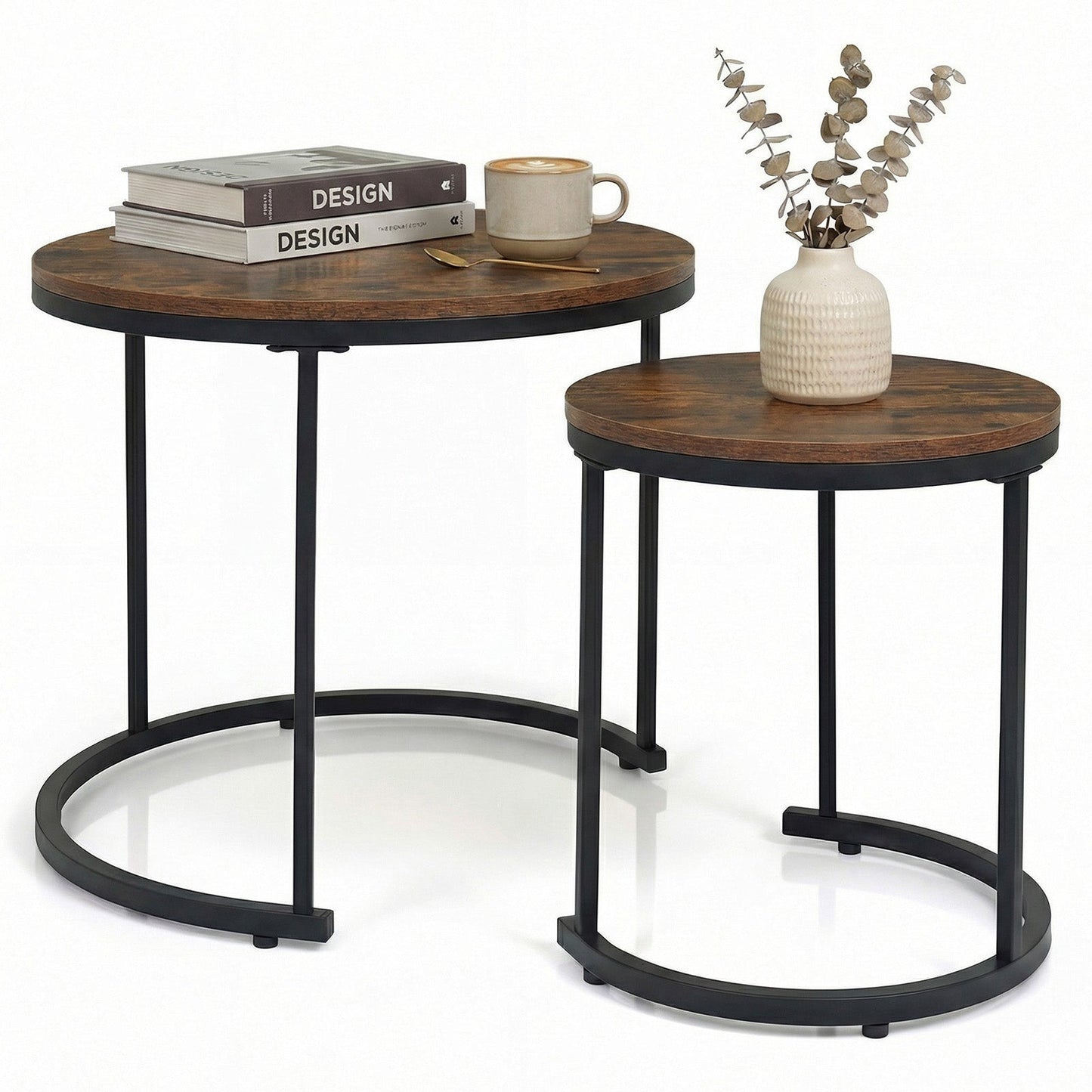 Set of 2 Modern Round Stacking Nesting Coffee Tables for Living Room