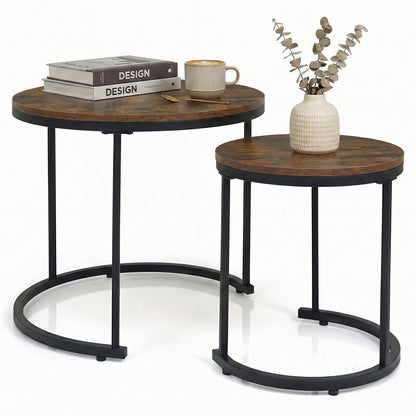 Set of 2 Modern Round Stacking Nesting Coffee Tables for Living Room