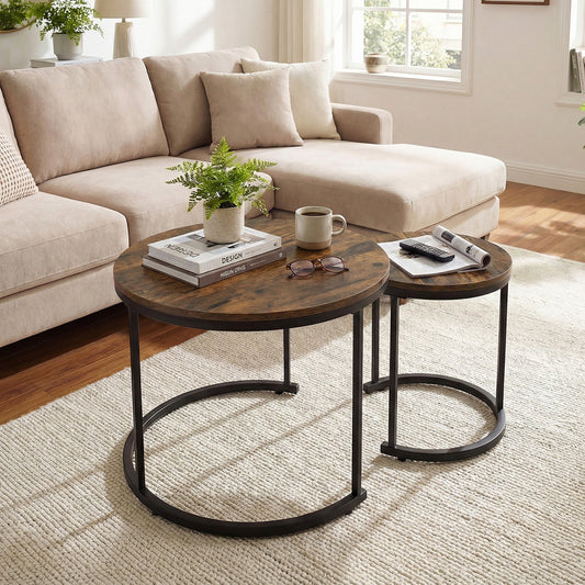 Set of 2 Modern Round Stacking Nesting Coffee Tables for Living Room - Tampa Home & Garden Store