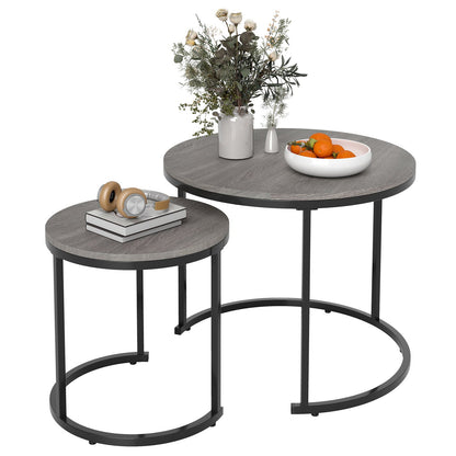 Set of 2 Modern Round Stacking Nesting Coffee Tables for Living Room