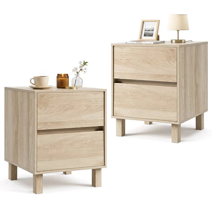 Wooden End Tables Set of Two with Storage Drawers