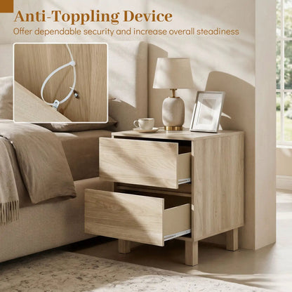 Wooden End Tables Set of Two with Storage Drawers