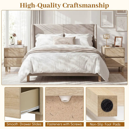 Wooden End Tables Set of Two with Storage Drawers