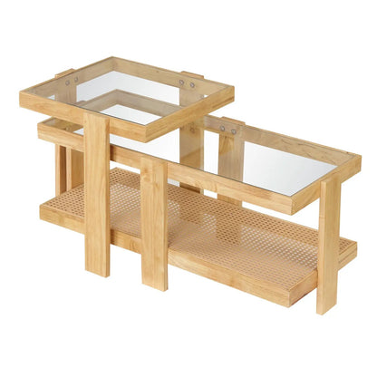Nesting Coffee Tables Set 2 With Rattan Shelf