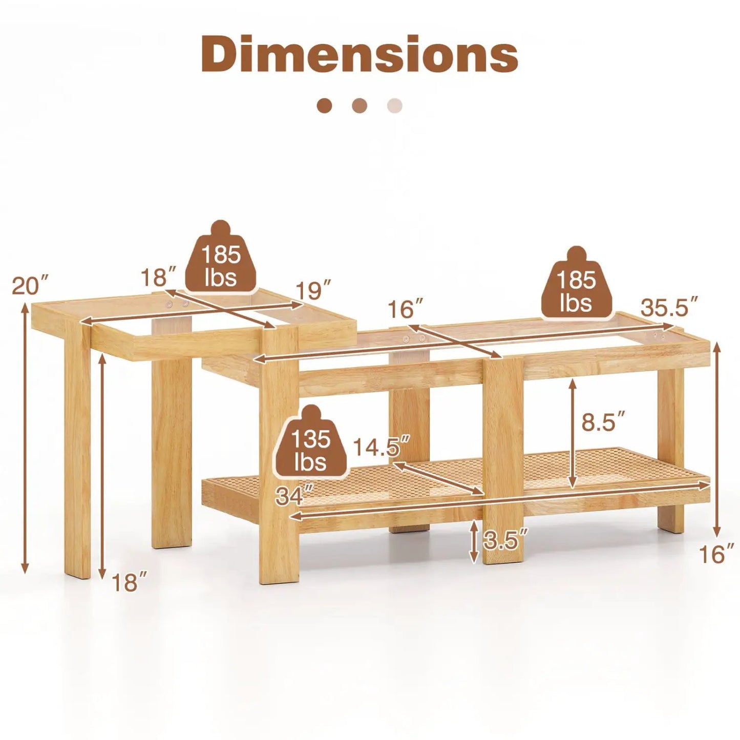 Nesting Coffee Tables Set 2 With Rattan Shelf