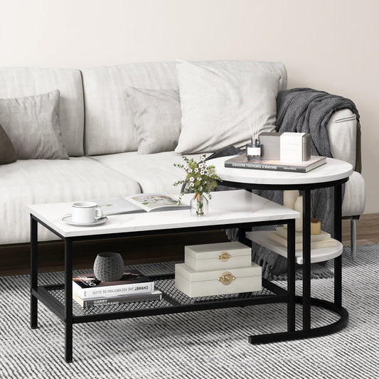 Set of 2 Nesting Coffee Table with Extra Storage Shelf for Living Room-Black - Tampa Home & Garden Store