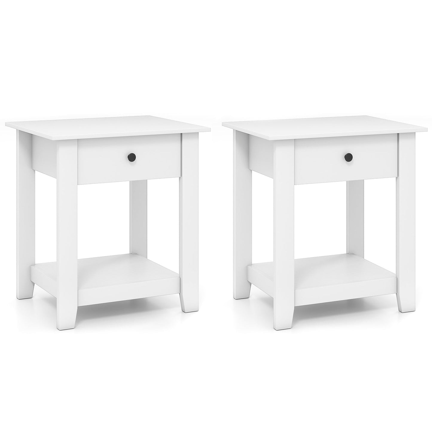 Set of 2 Nightstand with Drawer 3-Tier Modern Bedside Table with Open Shelf and Storage