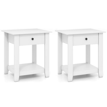 Set of 2 Nightstand with Drawer 3-Tier Modern Bedside Table with Open Shelf and Storage