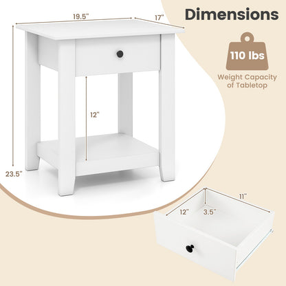 Set of 2 Nightstand with Drawer 3-Tier Modern Bedside Table with Open Shelf and Storage