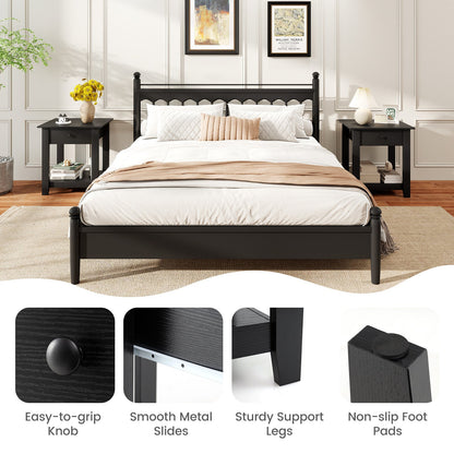 Set of 2 Nightstand with Drawer 3-Tier Modern Bedside Table with Open Shelf and Storage