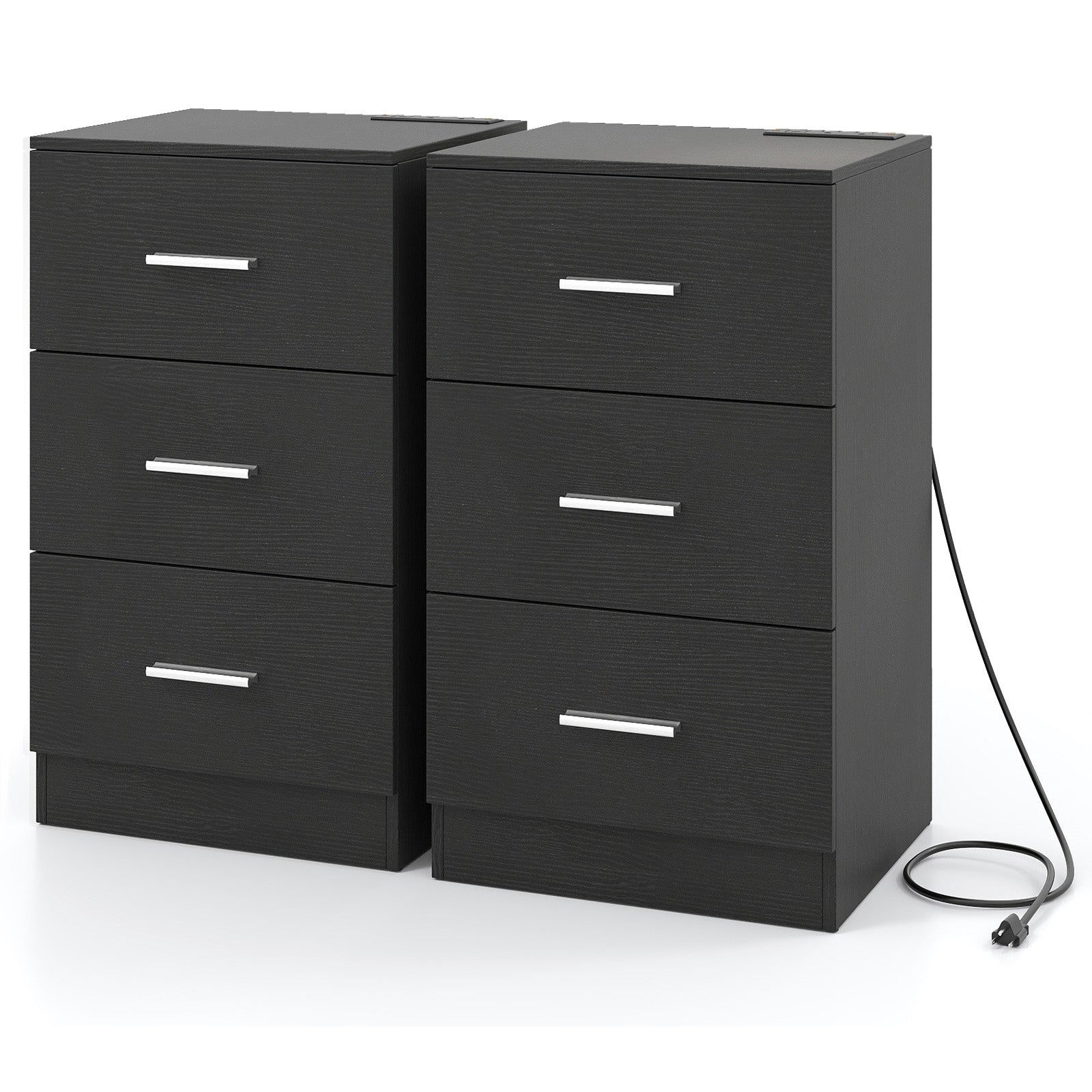 Set of 2 Nightstand with Charging Station End Table with 3 Storage Drawers Bedside Table for Bedroom - Tampa Home & Garden Store