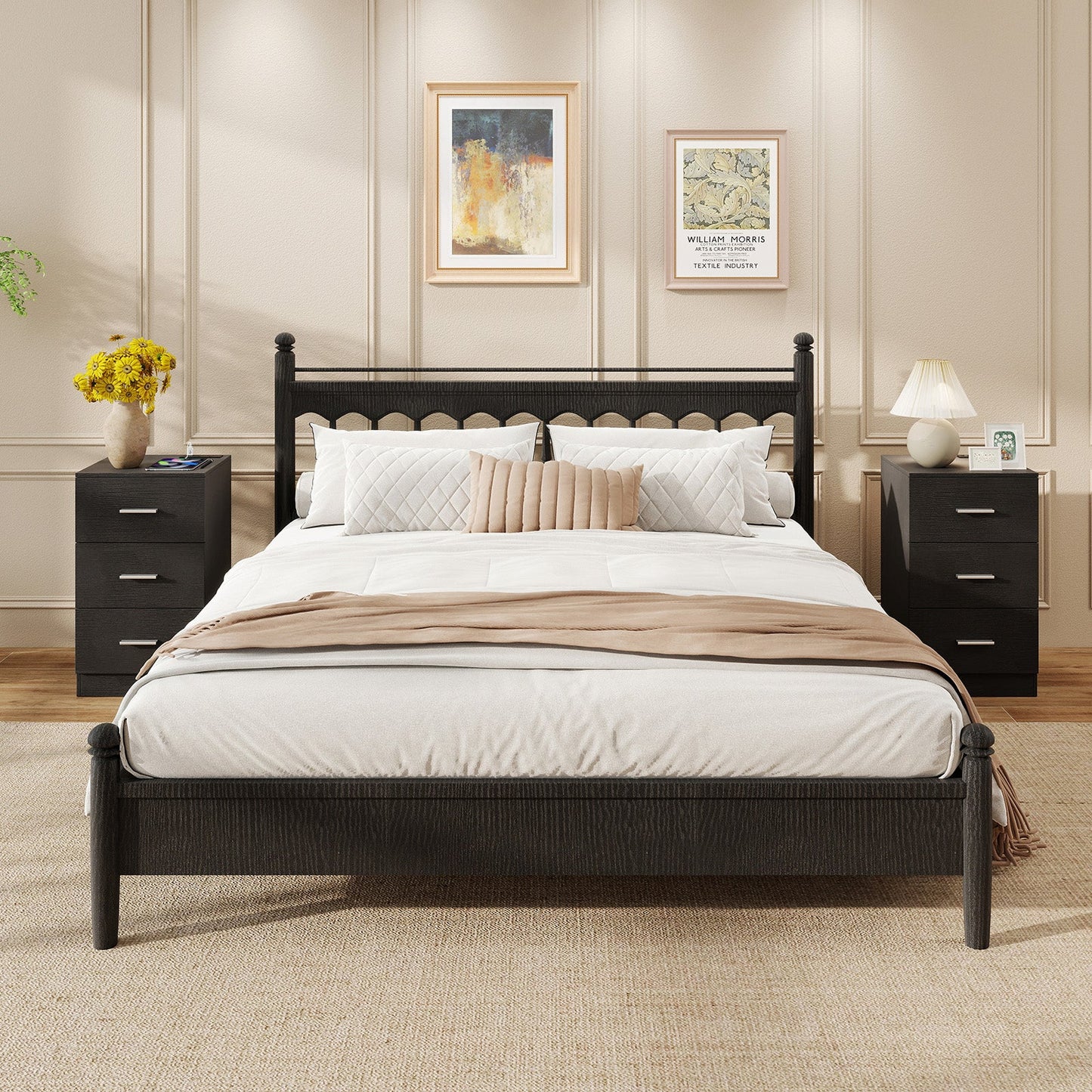 Set of 2 Nightstand with Charging Station End Table with 3 Storage Drawers Bedside Table for Bedroom - Tampa Home & Garden Store