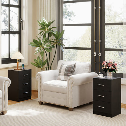 Set of 2 Nightstand with Charging Station End Table with 3 Storage Drawers Bedside Table for Bedroom - Tampa Home & Garden Store