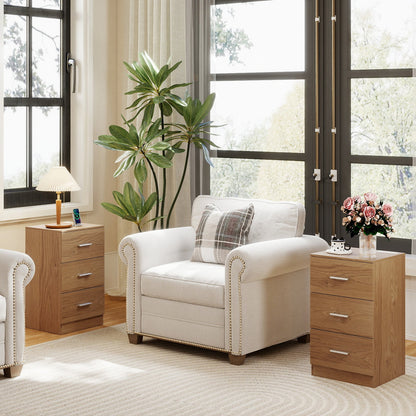 Set of 2 Nightstand with Charging Station End Table with 3 Storage Drawers Bedside Table for Bedroom - Tampa Home & Garden Store