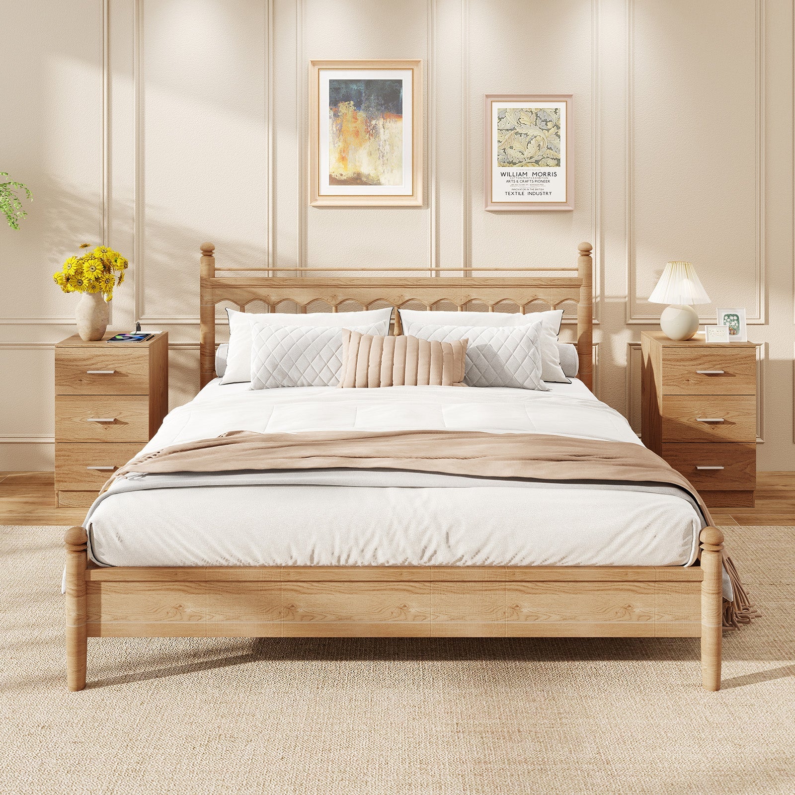 Set of 2 Nightstand with Charging Station End Table with 3 Storage Drawers Bedside Table for Bedroom - Tampa Home & Garden Store