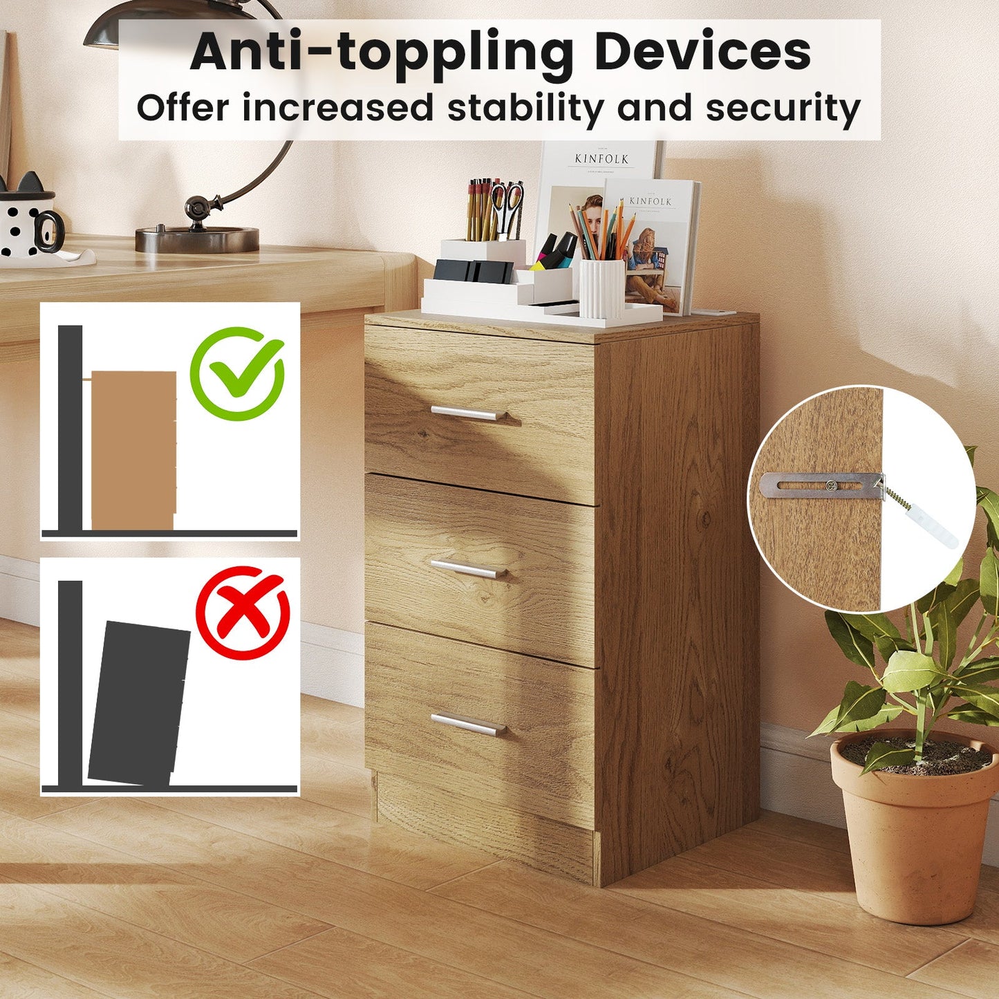 Set of 2 Nightstand with Charging Station End Table with 3 Storage Drawers Bedside Table for Bedroom - Tampa Home & Garden Store