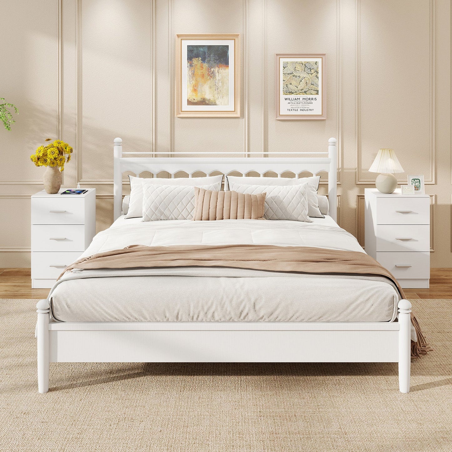 Set of 2 Nightstand with Charging Station End Table with 3 Storage Drawers Bedside Table for Bedroom - Tampa Home & Garden Store